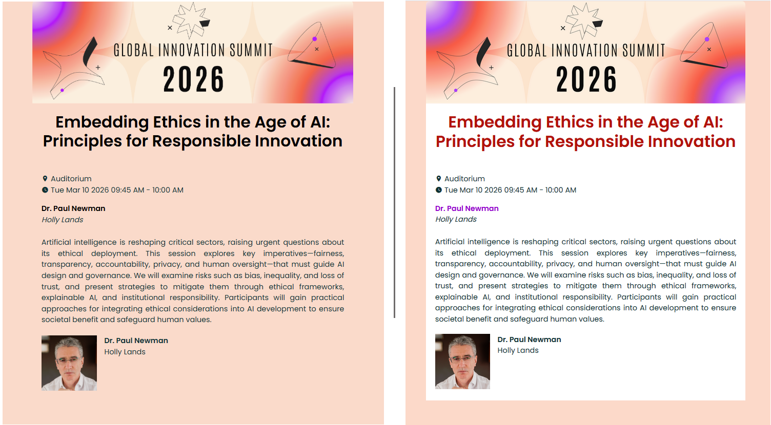 Example of a lecture page with custom title and author colors