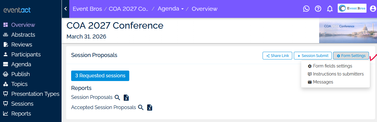 Session proposal form settings